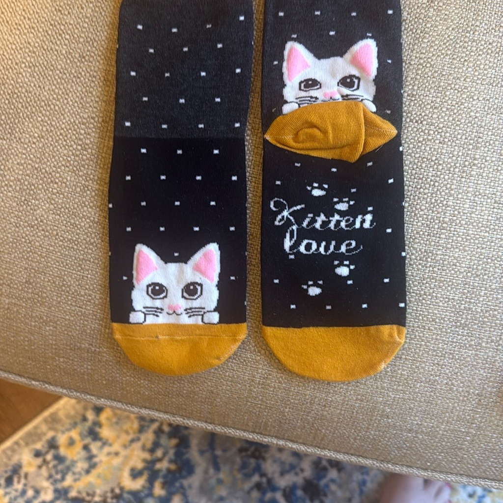 Black And Orange Cat Face Socks